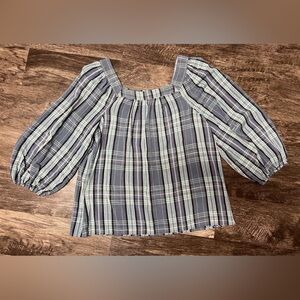 LAUREN Conrad PLAID Peasant SQUARE Neck PUFF Sleeves